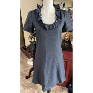 J Crew Shift Dress Womens Wool Viscose Ruffle Neck Midi Short Sleeve size‎ 0
